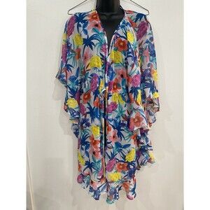 Bleu RodBeattie Kimono Swim Cover Up Top Womens Size Large Floral Colorful Beach